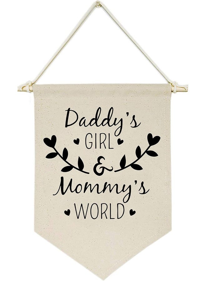 Topthink Daddy’s Girl and Mommy’s World - Canvas Hanging Flag Banner Wall Sign Decor Gift for Baby Kids Girl Nursery Teen Room Front Door - Gift for Girl from Dad Mom - Image 1